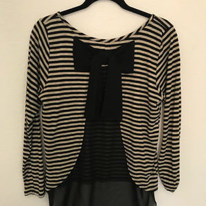 Cream & Black Striped Shirt with Bow on Back